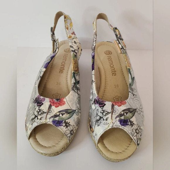 Ladies Remonte Leather Floral Wedges Open Back Sandals Size 5.5 US 36EU - Picture 2 of 9